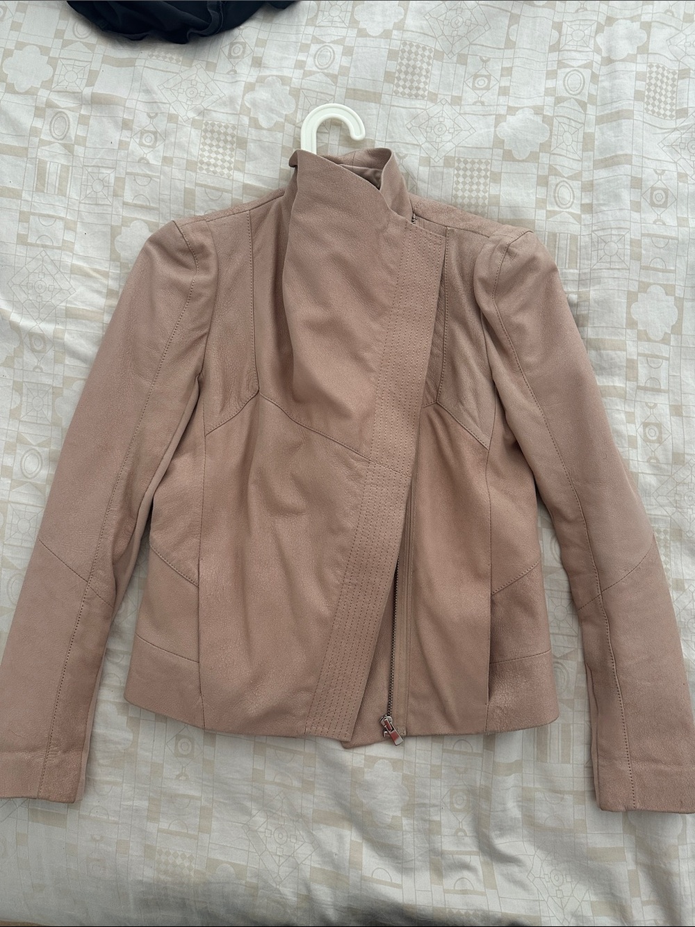 Maje Blush Pink Leather Asymmetrical Zip Jacket
